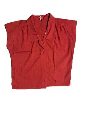 Red Sleeveless Button Front Vest Top with Collar